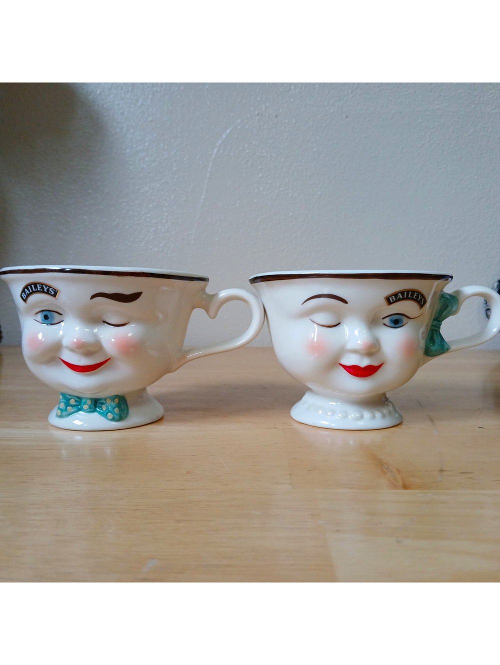 Baileys Wink Face "Yum" Advertising Ceramic Cups, Set of 2, White